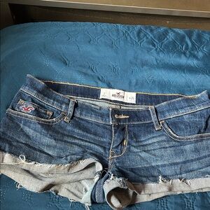 Hollister Dark Blue Denim Frayed Cutoff Shorts